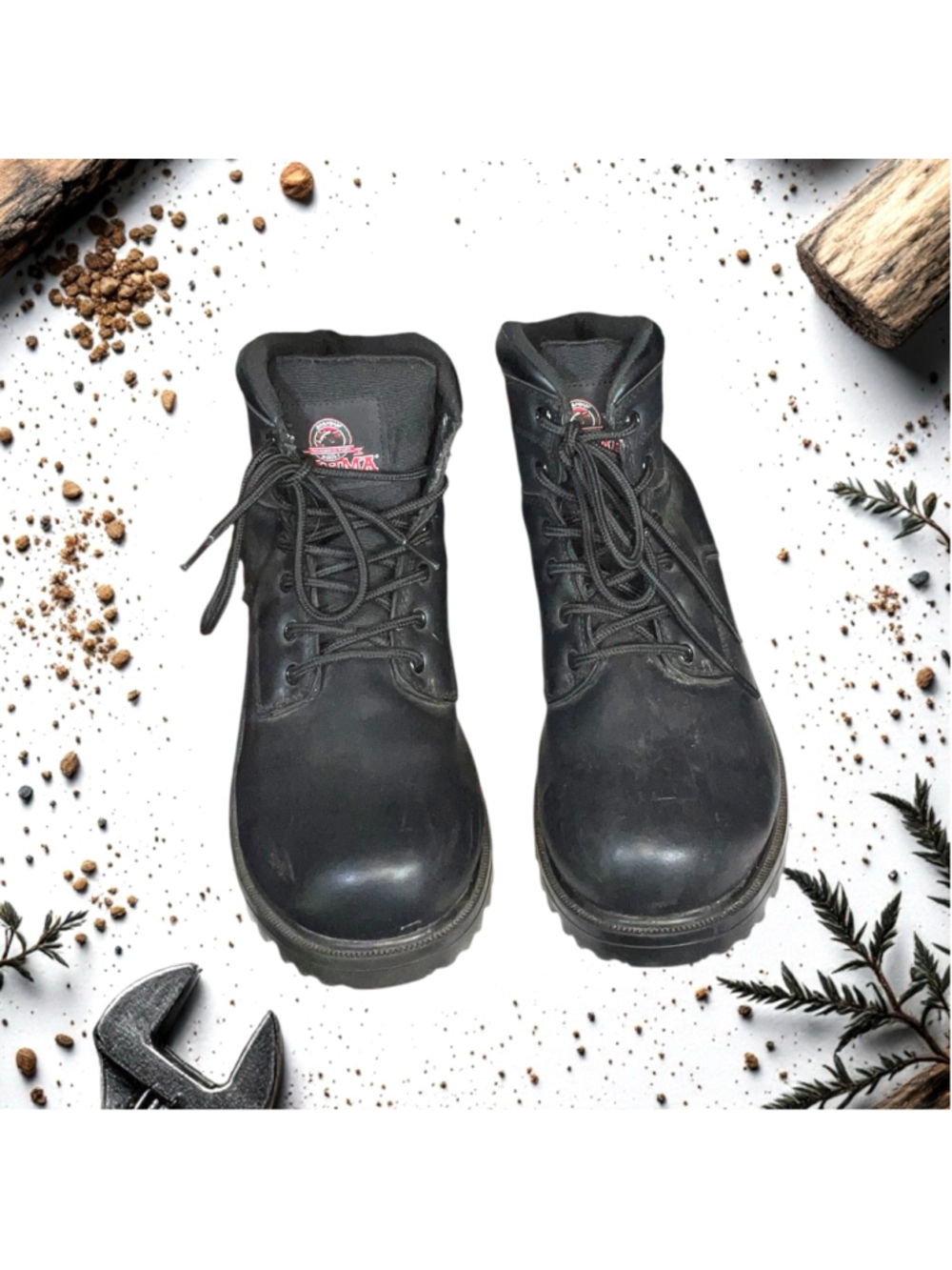 Brahma Black Soft Toe Work Boots Slip & Oil Resistant Lace Up Men Size 12W